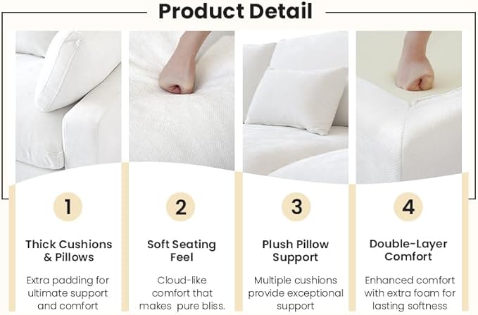 WJShome Cloud Couch for LivingRoom,190" U Shaped Modular Sectional Sofa with Ottoman,Down Filled 9 Seater Convertible Sleeper Sofa Bed Oversized Furniture Sets,White