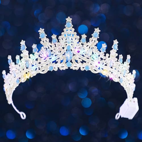 Brishow Light Up Bridal Wedding Rhinestone Tiaras, Crystal Prom Peagant Crowns, Sparkly Homecoming Headband for Women