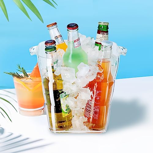OGGI Acrylic Square Ice Bucket - Clear Beverage Cooler w/Handles, Wine Cooler, Beer Chiller, Ideal Drink Buckets for Parti...