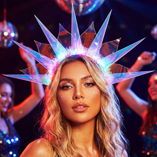 CAKURE Light Up Headband Led Crown Headbands Rave Headpiece Hair Accessories for Women