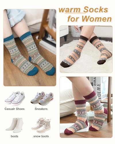 Senker Fashion Wool Socks for Women, Crew Boot Warm Sock for Hiking Trekking Work Outdoor Winter Gifts for Women Mom Her