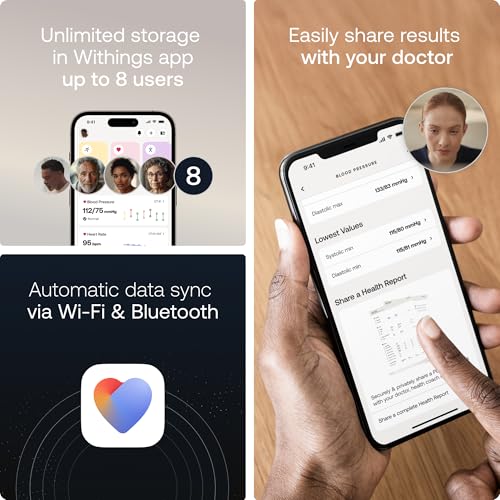 Withings BPM Vision – Smart Arm Blood Pressure Monitor | FDA-Cleared | Easy-to-use, Accurate Systolic & Diastolic Measurements, Wide Range Cuff | Wi-Fi & Bluetooth | iOS & Android | FSA/HSA