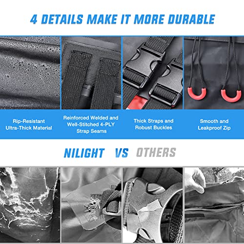 Nilight Car Roof Bag 21 Cubic Feet Waterproof Rooftop Cargo Carrier,Suitable for All Vehicle with/Without Rack - Waterproof Zip,Reflective Strip,Anti-Tear 840D PVC, with Anti-Slip Mat
