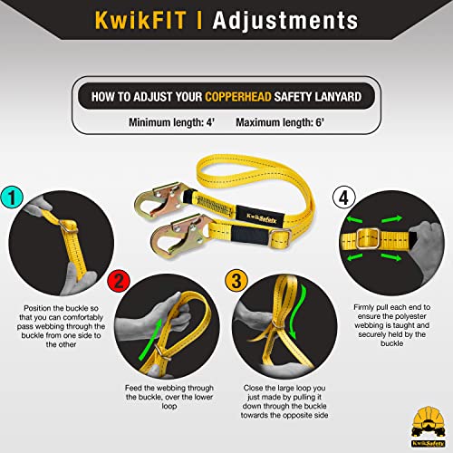 KwikSafety Positioning Lanyard - 4' to 6' Adjustable, No Shock Absorber, ANSI/OSHA Rated for Tree Climbing, Roof Work, Saf...