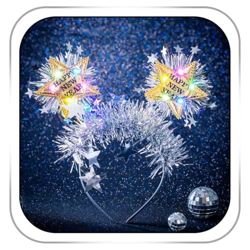 Firuilo Light Up Christmas Headband Glowing Star Tinsel HAairbands Happy New Year Headpieces Xmas Hair Accessories for Women