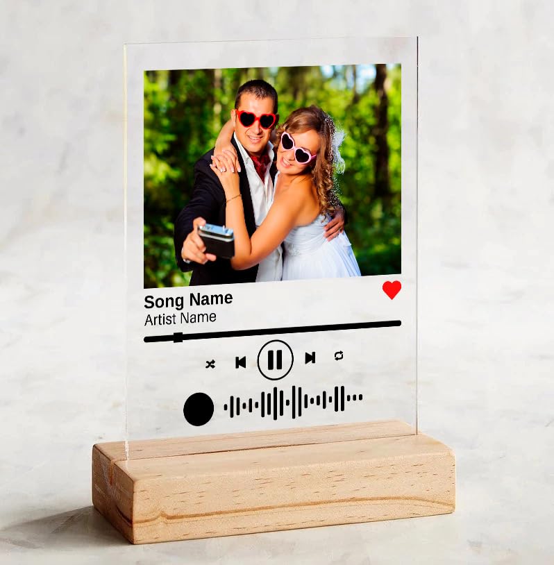SAME DAY SHIP Custom Song Plaque with Wooden, Acrylic, Led Light Stand - Acrylic Plaque Couple Gift with Code and Text, Last minute gift, Couples Gift, Gifts for Wife Husband Valentines day gifts