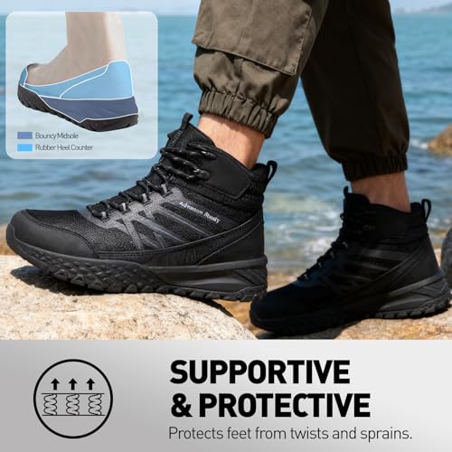 ARTOPEAK Men's Waterproof Hiking Boots with Built-in Gaiters, Ankle High Non-Slip Outdoor Trekking Shoes for Backpacking, ...