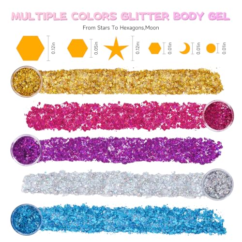 Silver Face Body Glitter Gel,Chunky Hair Glitter for Singer Concerts Silver Face Paint, Makeup Festival Rave Accessories f...