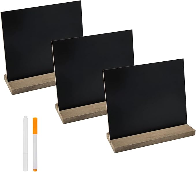 DSTELIN 5 X 6 Inches Mini Tabletop Chalkboard Signs with Vintage Style Wood Base Stands, Set of 3
