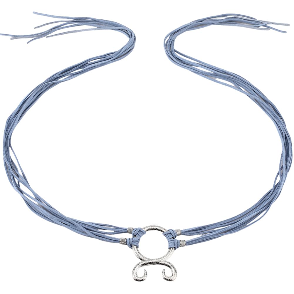 CABODYALS Blue Skinny Tassel Rope Tie Waist Belt Long Viking Troll Cross Norse Witch Medieval Decorative Trendy Waistband Belts with Alloy Ring Bulk for Women Sweater Dresses Clothes Shirt Accessories