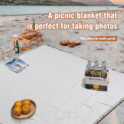 DLCOFOUND 2-in-1 White Picnic Blanket, Extra-Large Waterproof Picnic Mat,Outdoor Blanket for Camping, Beach, Park,Portable...
