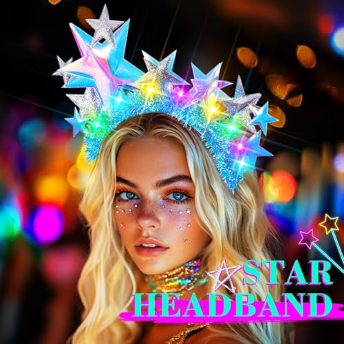 JEAIRTS Light Up Star Headband Glow Halo Celestial Headpiece Led Goddess Costume Hair Accessories for Women