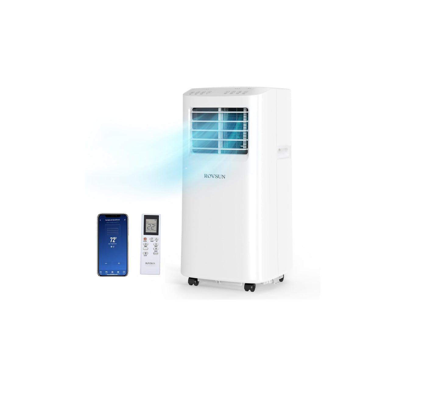ROVSUN WiFi Enabled Smart 9000 BTU Portable Air Conditioner with Remote & APP Control, 3-in-1 Cooler, Dehumidifier & Fan, Powerful Room Mobile AC Unit with Rolling Wheels & Easy Installation Kit