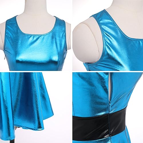 ODIZLI Women's Sleeveless Skateboarding Dress Metallic Dress for Women Sparkly Shiny Dresses Party Clothes