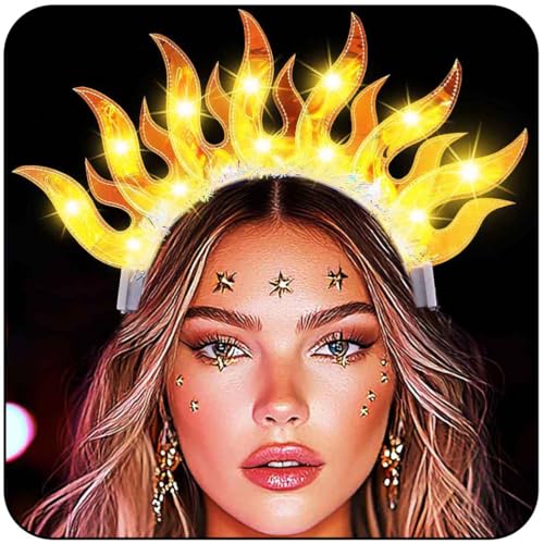 Sixexey Light Up Headband Fire Crown Hair Band LED Flame Headpiece Party Rave Hair Accessories for Women