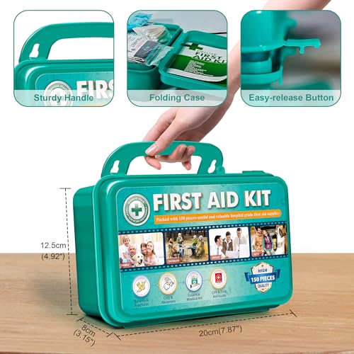 General Medi 150 Pieces Hardcase First Aid Kit - First Aid Box Contains Premium Medical Supplies for Travel, Home, Office,...