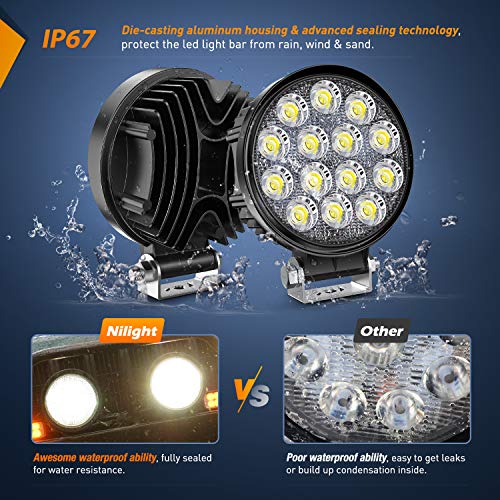Nilight LED Pods 2Pcs 4.5Inch 42W 4200LM Round Flood Light Off Road Fog Lights Driving Roof LED Light Bar Work Light for A...