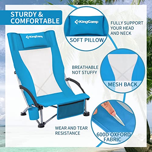 KingCamp Folding Beach Chair 2 Pack High Back Lightweight Portable Backpack Chair with Headrest, Cup Holder for Camping Ou...