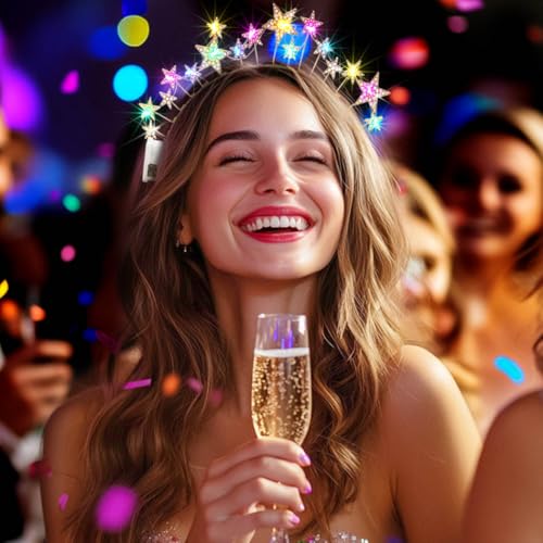 Uranian Light Up Star Halo Crowns LED Rhinestone Headbands Gold Star Hairbands Glow Festival Brithday Party Favor Hair Acc...