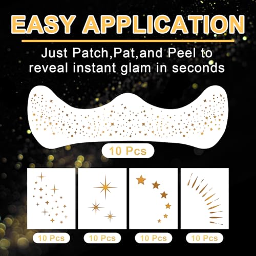 20 Pcs Gold Face Makeup Patches, Glitter Freckles Face Tattoo for Teenagers & Young Women, Sparkle Freckles Makeup Patche...