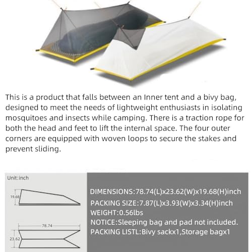 HIKEBURGER Jian Sleeping Bag Survival Bivy Sack,Ultralight 1 Person Trekking Tent,Outdoor Insect-Proof for Bacakpacking,Cl...