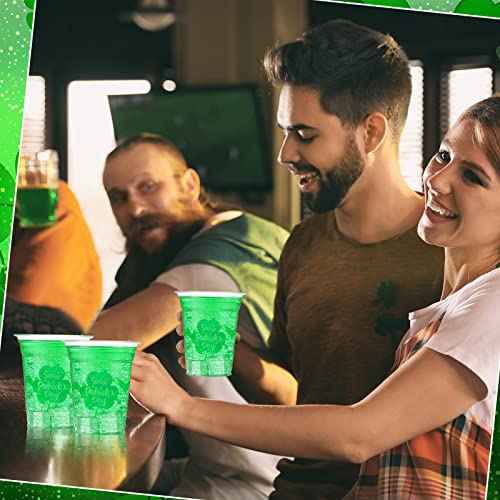 Aoriher 100 Pcs 12 oz St Patrick's Day Shamrock Cups Disposable Plastic Happy St Patrick's Day Green Clear Cups Lucky Day ...
