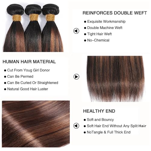 Hair P1B30 Ombre Straight Human Hair Bundles 1B30 Brown 3 Bundles 24 26 28 Inch Two Tone Black Mixed Brown Highlight