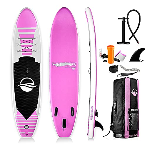 SereneLife Inflatable Stand Up Paddle Board (6" Thick), Pink & Premium Compact Digital Air Pump Compressor