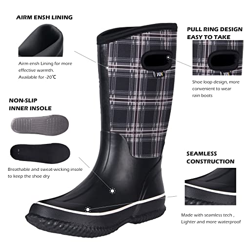 WTW Mid Calf Rain Boots for Women - Waterproof Insulated Neoprene Mud Boots Outdoor Hunting Garden Boots
