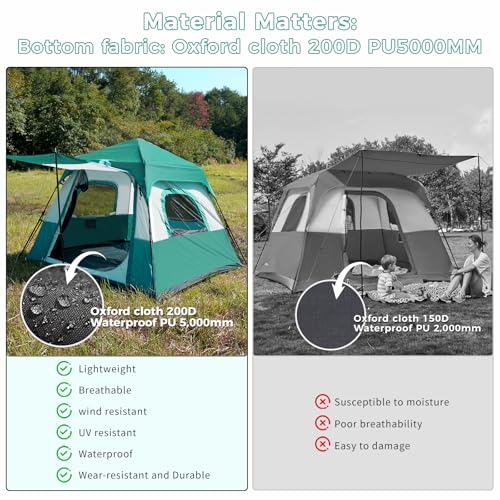 Hewolf 3-4 Person Tents for Camping, Waterproof Easy Pop Up Instant Tent Sets Up in 60 Seconds for Family Outdoor Hiking &...