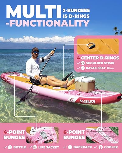 MOUSA 11'×35" Inflatable SUP Board Bundle – 2 Colors (Blue & Pink), Stable Paddleboard for 2 People, Full EVA Deck, 100L B...