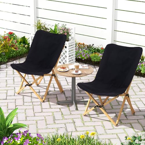 Tangkula Camping Chairs 2 Pack, Portable Folding Lawn Chair with Solid Bamboo Frame, Ultralight Canvas Seat, Back Pocket, ...