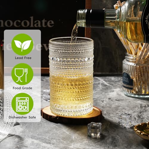Moretoes Hobnail Drinking Glasses Set of 12,12 Oz Highball Glasses Clear Embossed Boho Water Glass Cups Kitchen Bar Tumble...