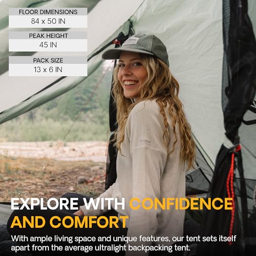 Featherstone Backbone Ultralight Tent for Backpacking, Camping, Thru Hiking - Trekking Pole Backpacking Tent - Waterproof,...
