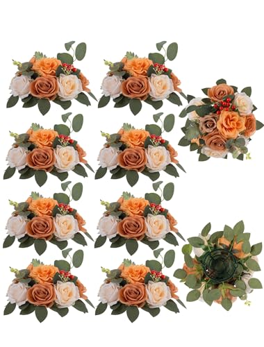 BLOSMON Terracotta Flowers for Wedding Centerpieces: 10 Pcs Artificial Rose Flower Balls Table Decorations - Fall Fake Sil...