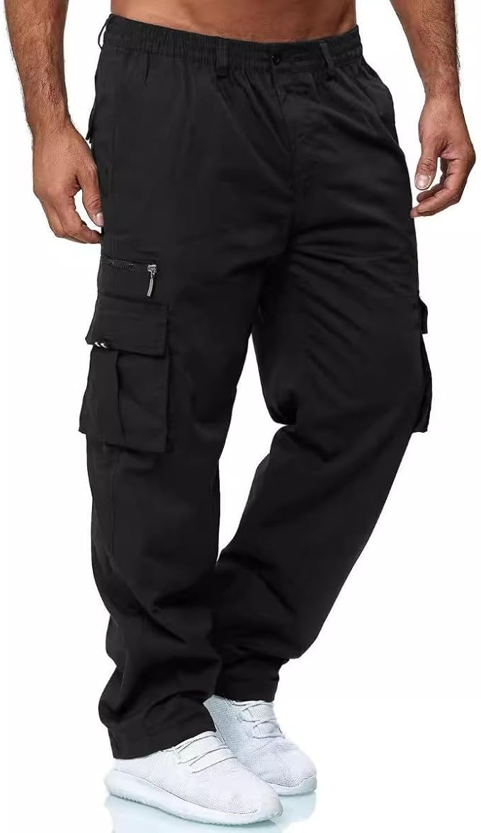 Men’s Outdoor Cargo Pant with Multi Pockets Lightweight Tactical Pant for Hiking Jogger Classic Fit,Black