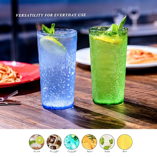 MIYOPESI 18oz Acrylic Glasses Drinkware (Set of 8), Ice-carved Design Shatter-Proof Plastic Cups, Reusable Plastic Drinkin...