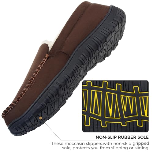 Lulex Moccasins for Men House Slippers Indoor Outdoor Plush Mens Bedroom Shoes with Hard Sole