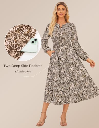 GRACE KARIN Womens Floral Maxi Dress 2026 Spring Wedding Guest Dress Long Sleeve V Neck Boho A Line Flowy Dresses with Pocket