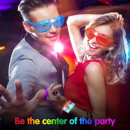 Honoson Glow in the Dark Party Supplies, Light up Glasses LED Bracelets, Neon Favor Flashing Bulk Gift for Adult