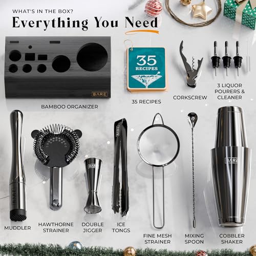 BARE BARREL® Mixology Bartender Kit Bar Set | 14-Piece Cocktail Shaker Set | Martini Barware Mixing Tools for Home Bartend...