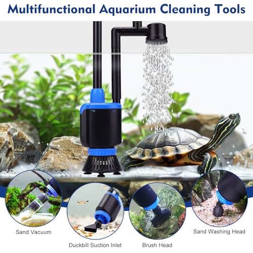 AQQA DC 36W Electric Aquarium Vacuum Gravel Cleaner 6-in-1 Multifunctional Fish Tank Cleaning Kit for Remove Dirt, Change ...