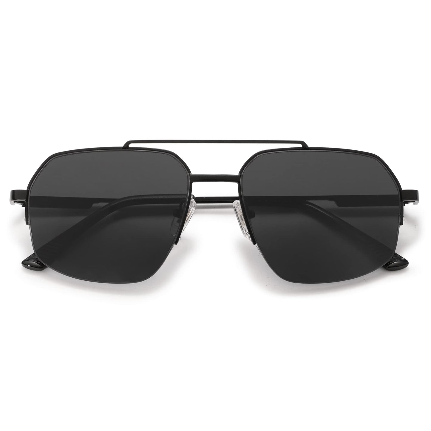 SOJOS Trendy Aviator Sunglasses Mens Womens Retro Double Bridge Metal Frame Semi-Rimless Shades Lentes De Sol Para Mujer SJ1191 Black