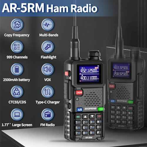 BAOFENG Ham Radio 5RM 10W High Power Long Range Handheld AR-5RM Two Way Radio NOAA Weather Receiver Rechargeable Walkie Talkies K5PLUS DTMF Copy Frequency NOAA 999CH with USB Charging 771 Antenna