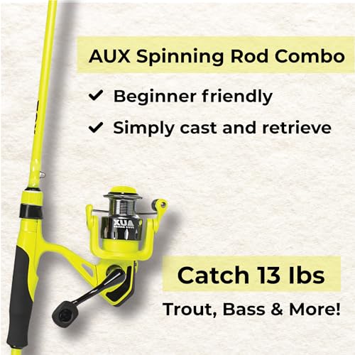 Lunkerhunt Aux Spinning Reel Combo | Medium Heavy Spinning Rod Combo | Yellow Lightweight Carbon Body | Unique Smooth Reel...