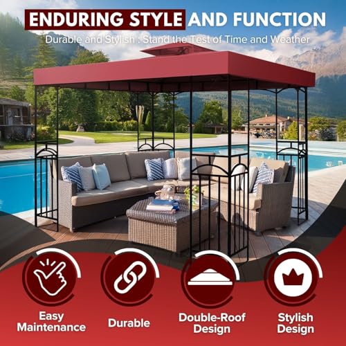 Flexzion Gazebo Cover Replacement Canopy Top 8x8 Ft (2.4m x 2.4m) - Double Tier Top Canopy Cover Replacement with UV30+, D...