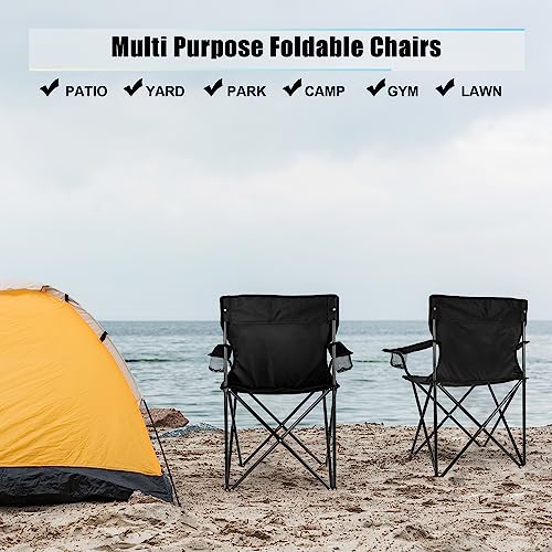 HaSteeL Foldable Camping Chair Set of 2, Folding Camp Chairs for Adults, Large Portable Lawn Chair for Outdoors Fishing, H...