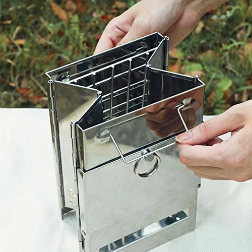 Portable Wood Burning Camp Stove with Grill - Folding, Backpacking, Box Stove with Fire Blowing Stick and Carrying Bag