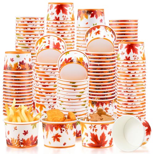 Didaey 150 Pieces Fall Treat Snack Cups 8 oz Thanksgiving Maple Leaf Ice Cream Cups Happy Fall Party Supplies Harvest Disp...