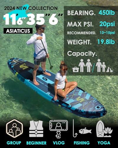 Skatinger Asiaticus & Octopus｜11'6"x35" & 11'x34 Super Wide Inflatable Stand Up Paddle Boards, All Accessories2, 100L Back...